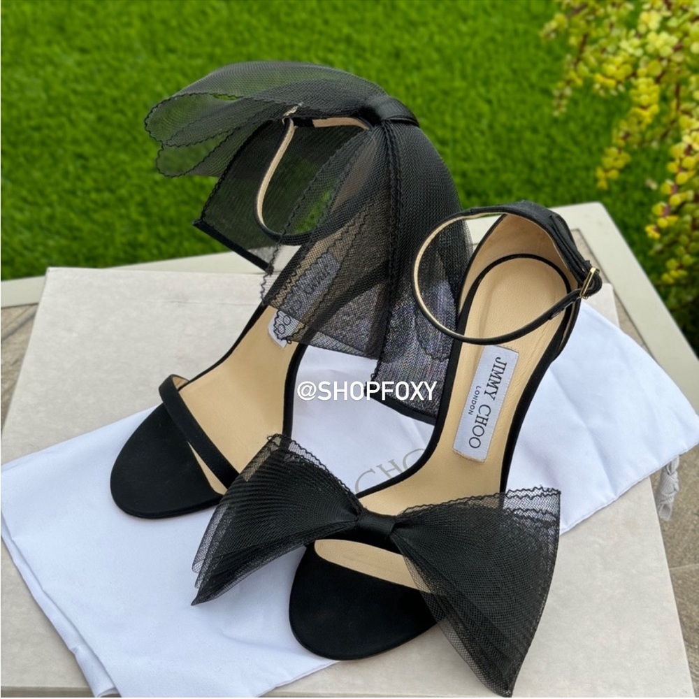 SOLD Jimmy Choo Aveline 100 Asymmetric Grosgrain Sandal Heel - Picture 1 of 15